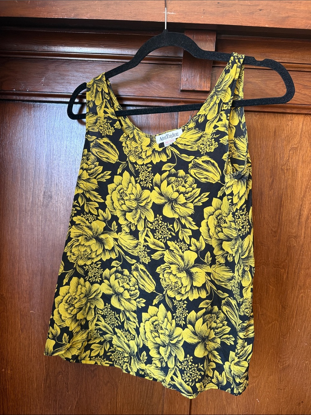 Ann Taylor Black and Yellow Floral Silk Tank Cami Top